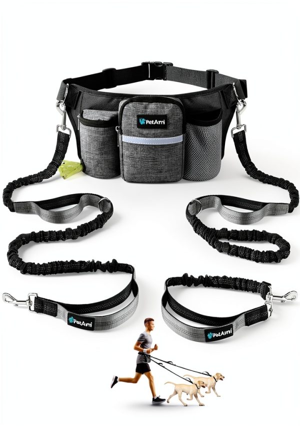 PetAmi Hands Free Dog Leash Waist Belt Reflective Bungee-0