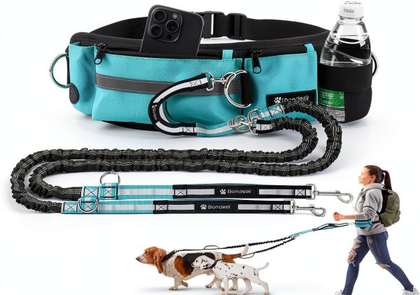 Bondesir Double Dog Leash Hands Free Waist Belt Two Dogs-0