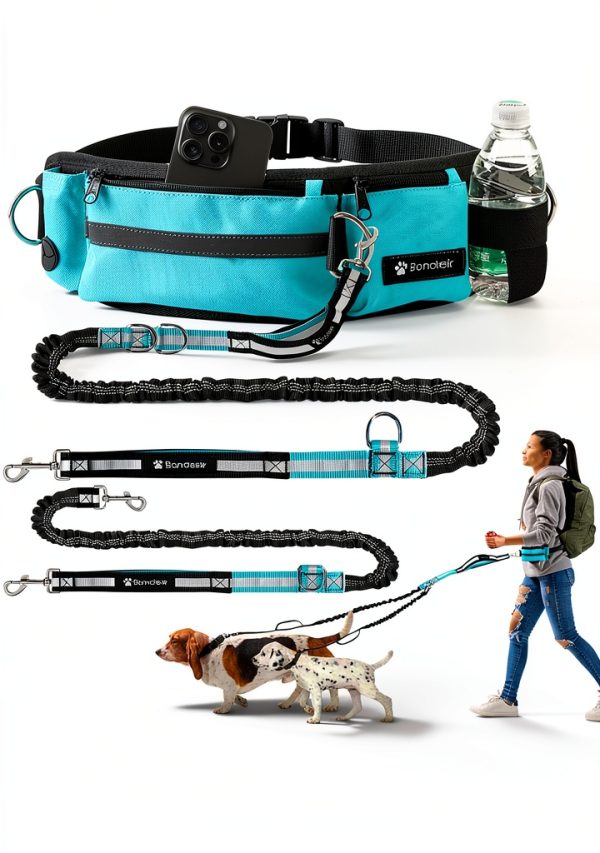 Bondesir Double Dog Leash Hands Free Waist Belt Two Dogs-8