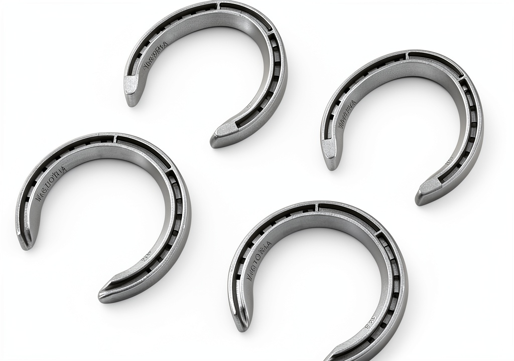 AMONIDA aluminum horseshoes displayed on a stable surface