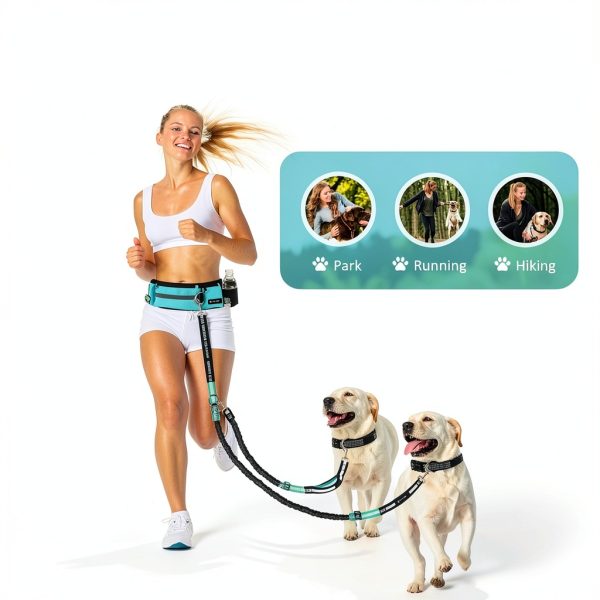 Bondesir Double Dog Leash Hands Free Waist Belt Two Dogs-1