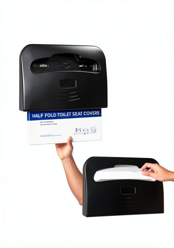 Commercial Toilet Seat Cover Dispenser EnBath Black Wall Half-Fold-4